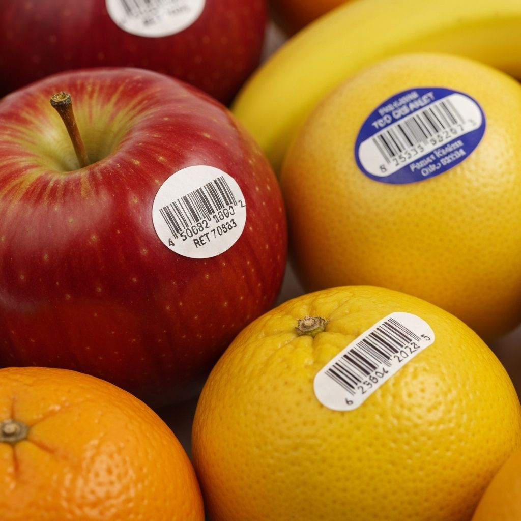 Sticker auf frischen Früchten